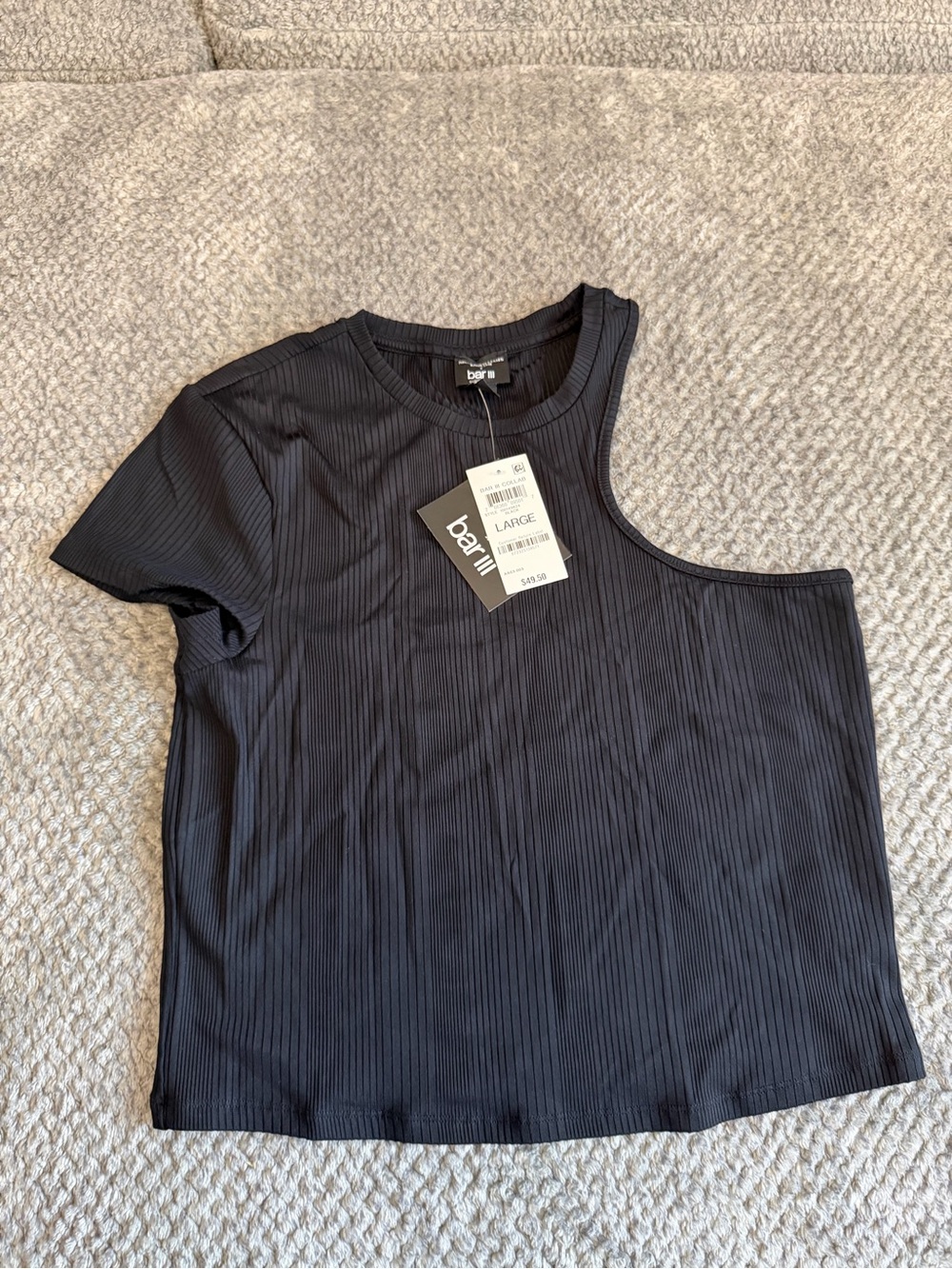 Bar III Black One-Shoulder Ribbed Tee